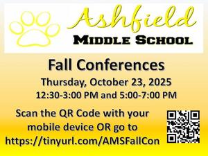Fall Conferences will be on Thursday, October 23, 2025 from 12:30-3:00 PM and 5:00-7:00 PM. Go to http://tinyurl.com/AMSFallCon