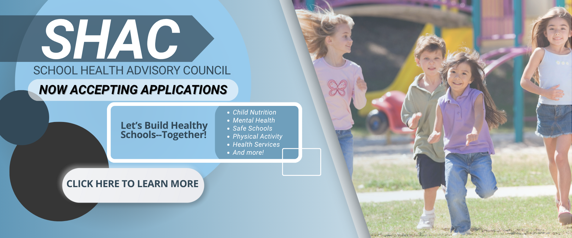 School Health Advisory Committee applications are now open! Click the banner to learn more about the committee, upcoming meetings and apply!