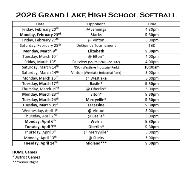 26 softball schedule updated March 17