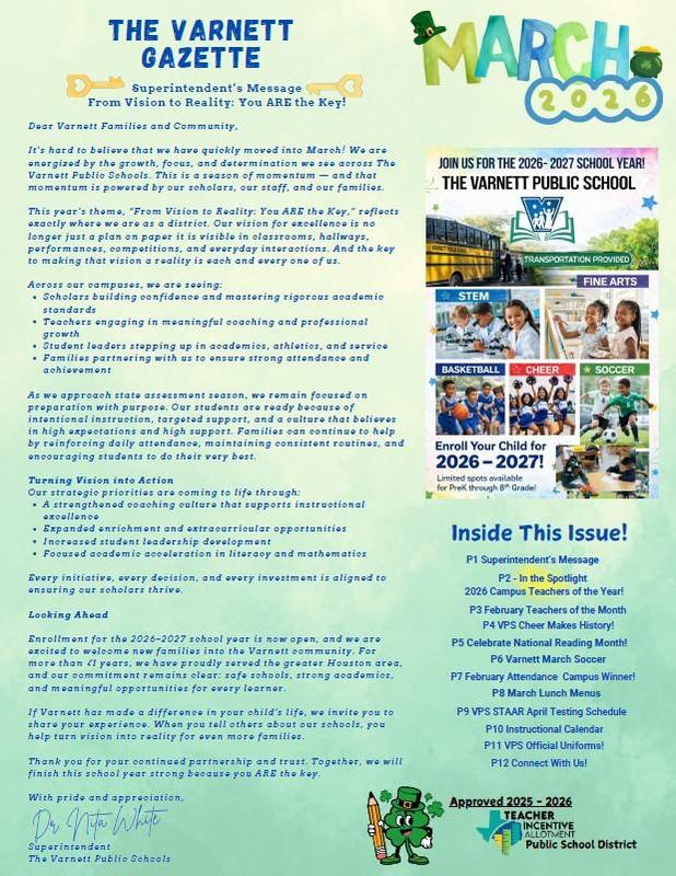 March 2026 Varnett Gazette Featured Photo