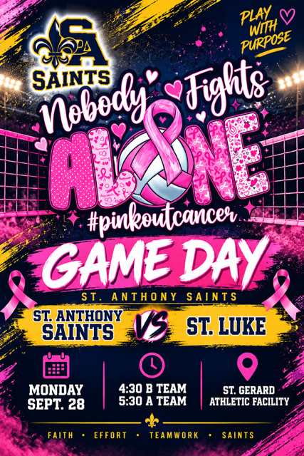 PINK Out Cancer Day! SAINTS Volleyball