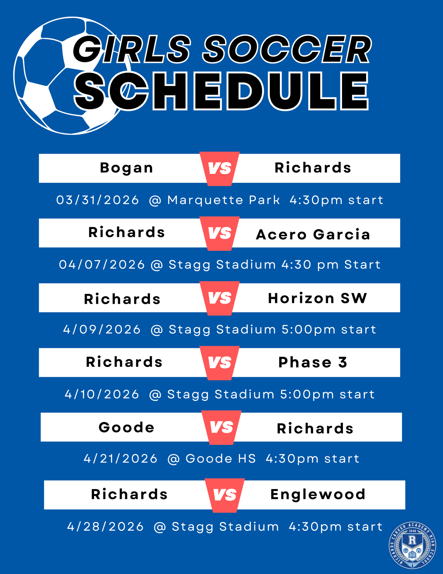 Girls Soccer Schedule Spring 2026