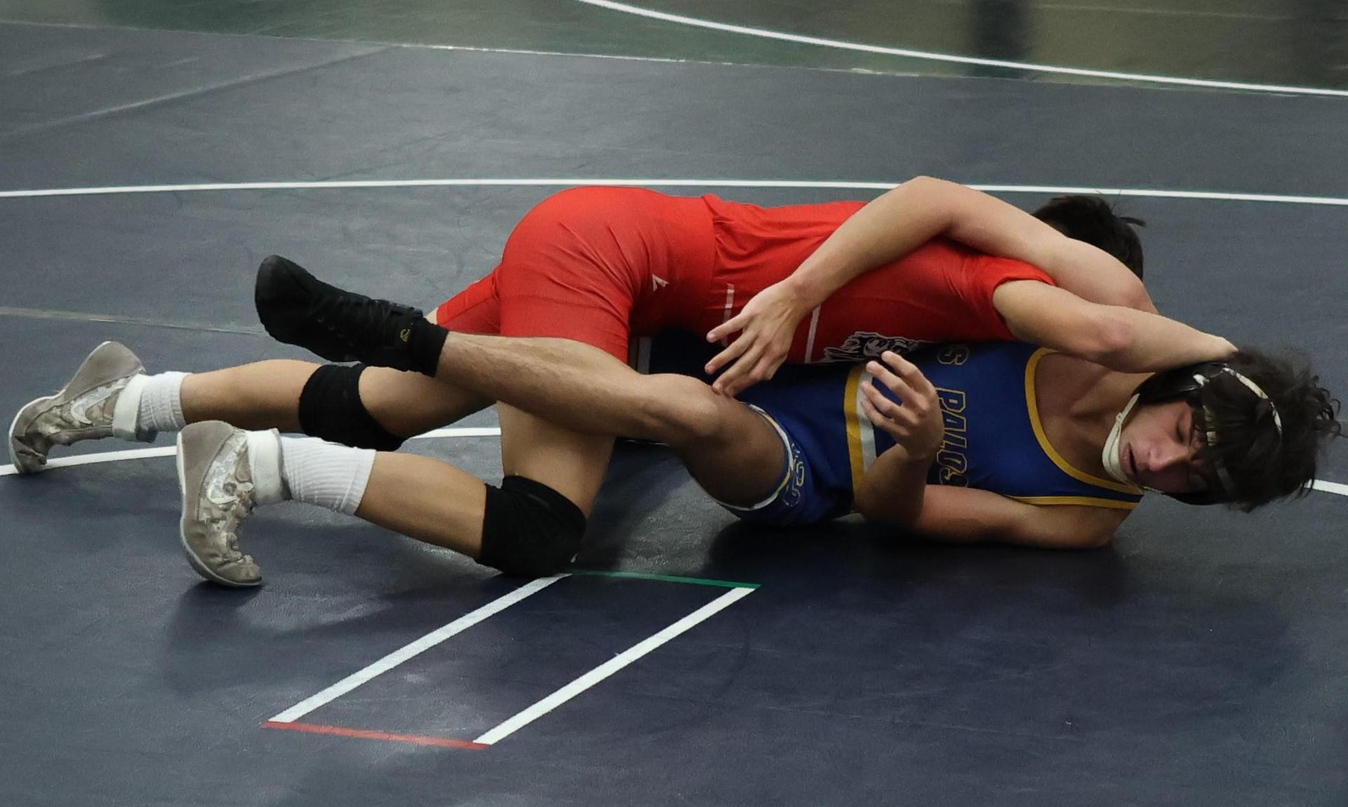 Boys wrestling in the Liberty Duals event 50