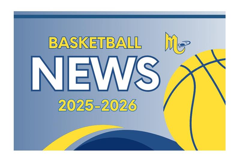 A blue background with a yellow basketball