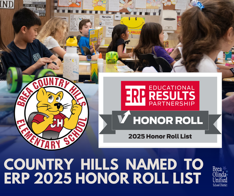 graphic design with a photo of students in the classroom and logo of country hills elementary and ERP Honor Roll