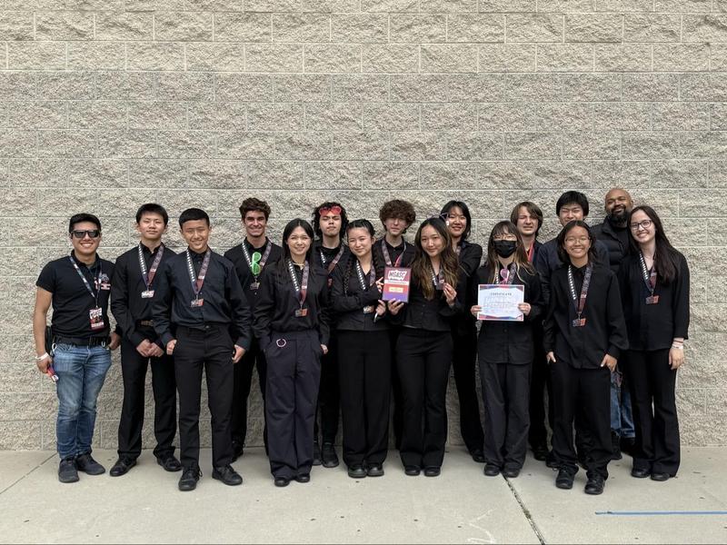 Students in the SPHS Winter Line display their awards at the WGASC competition. (Photo Courtesy of SPHS Music Boosters)