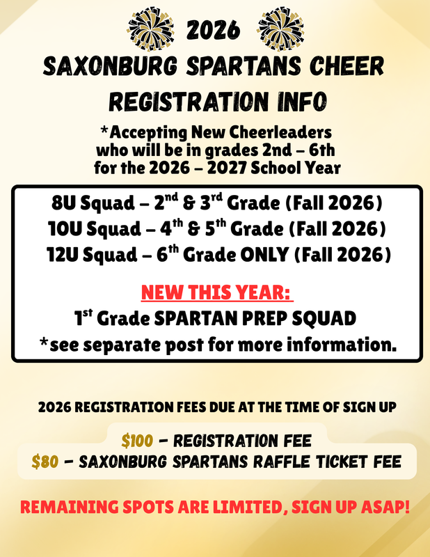 advertisement for saxonburg spartans cheer