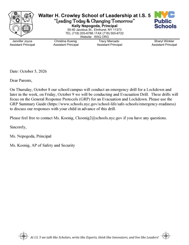 Safety Drill Letter