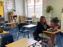 Students using their new Chromebook