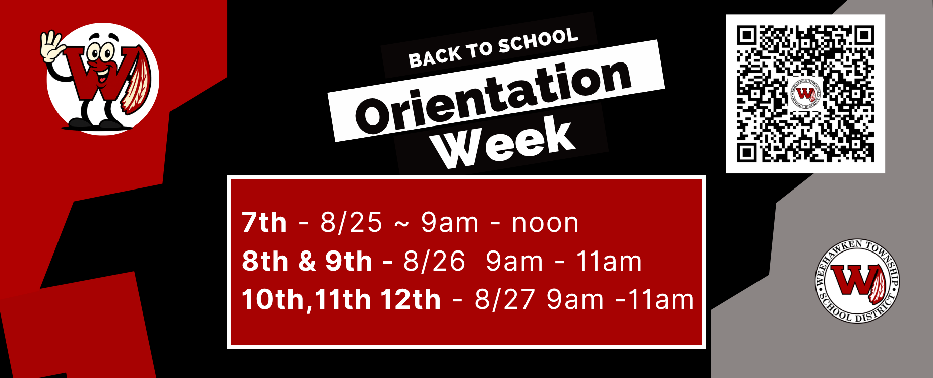 Back To School Orientation Week
7th Grade - 8/25 9AM- noon
8th & 9th Grade - 8/26 9AM - 11AM
10th, 11th & 12th Grade - 8/27 - 9AM - 11AM