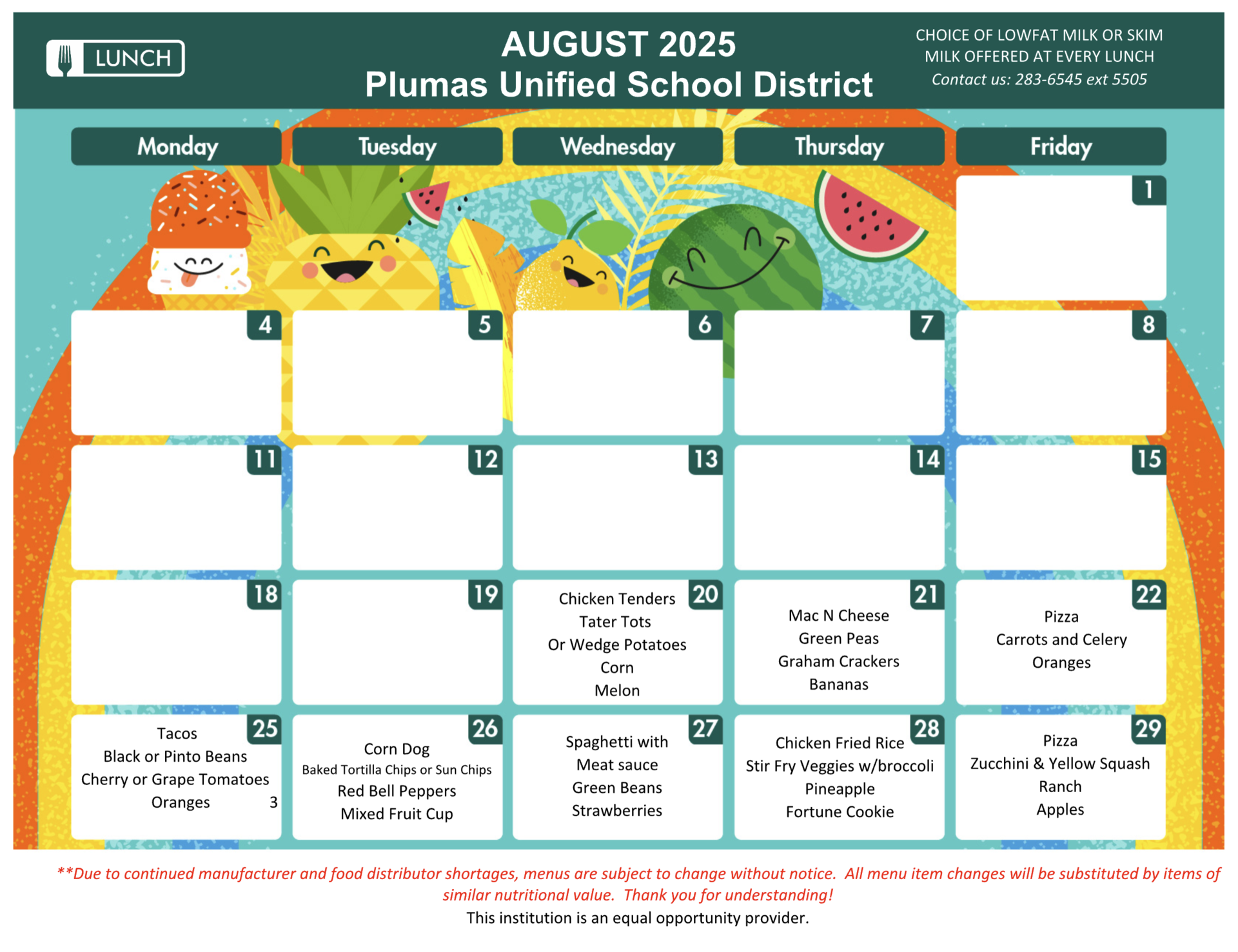 August menu 2