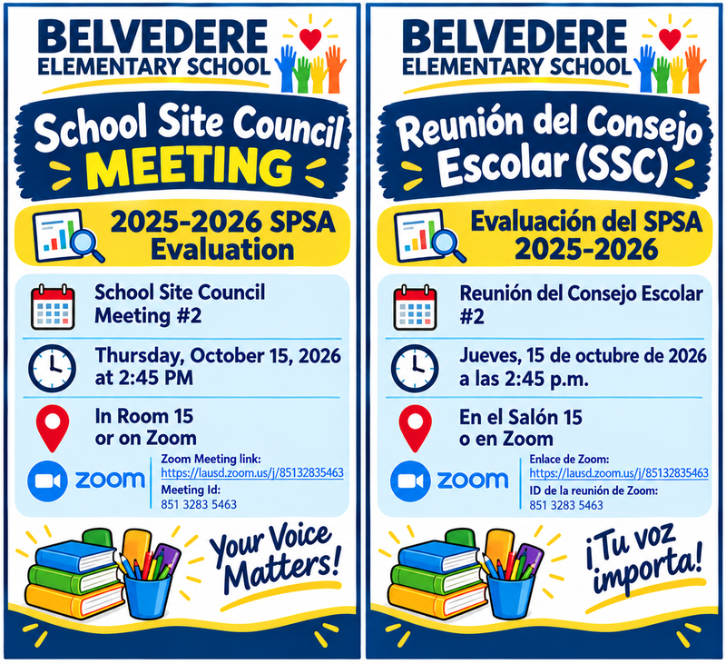 Bilingual Belvedere School Council 2nd Meeting Flyer 10_6_26