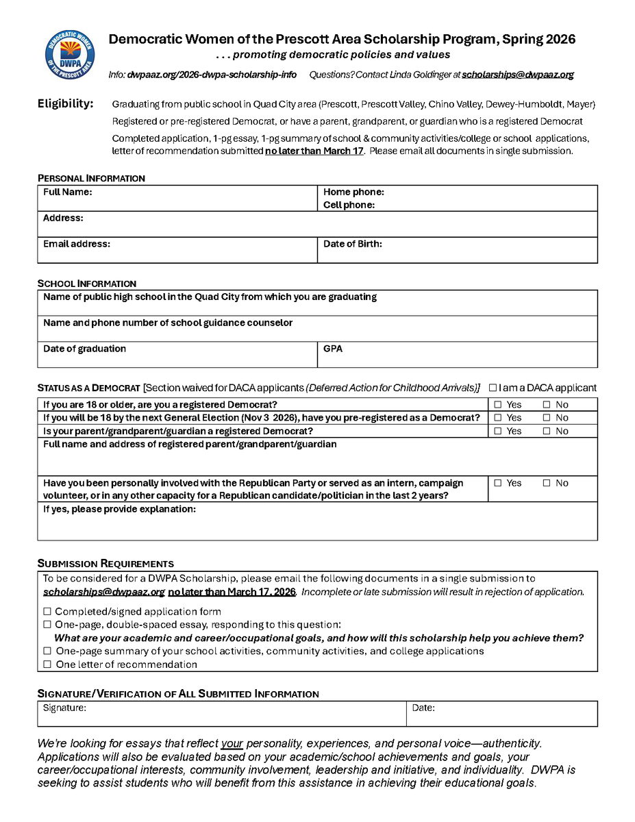 DWPA scholarship application