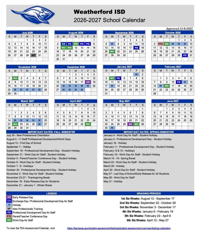 WISD Announces 2026-27 School Calendar