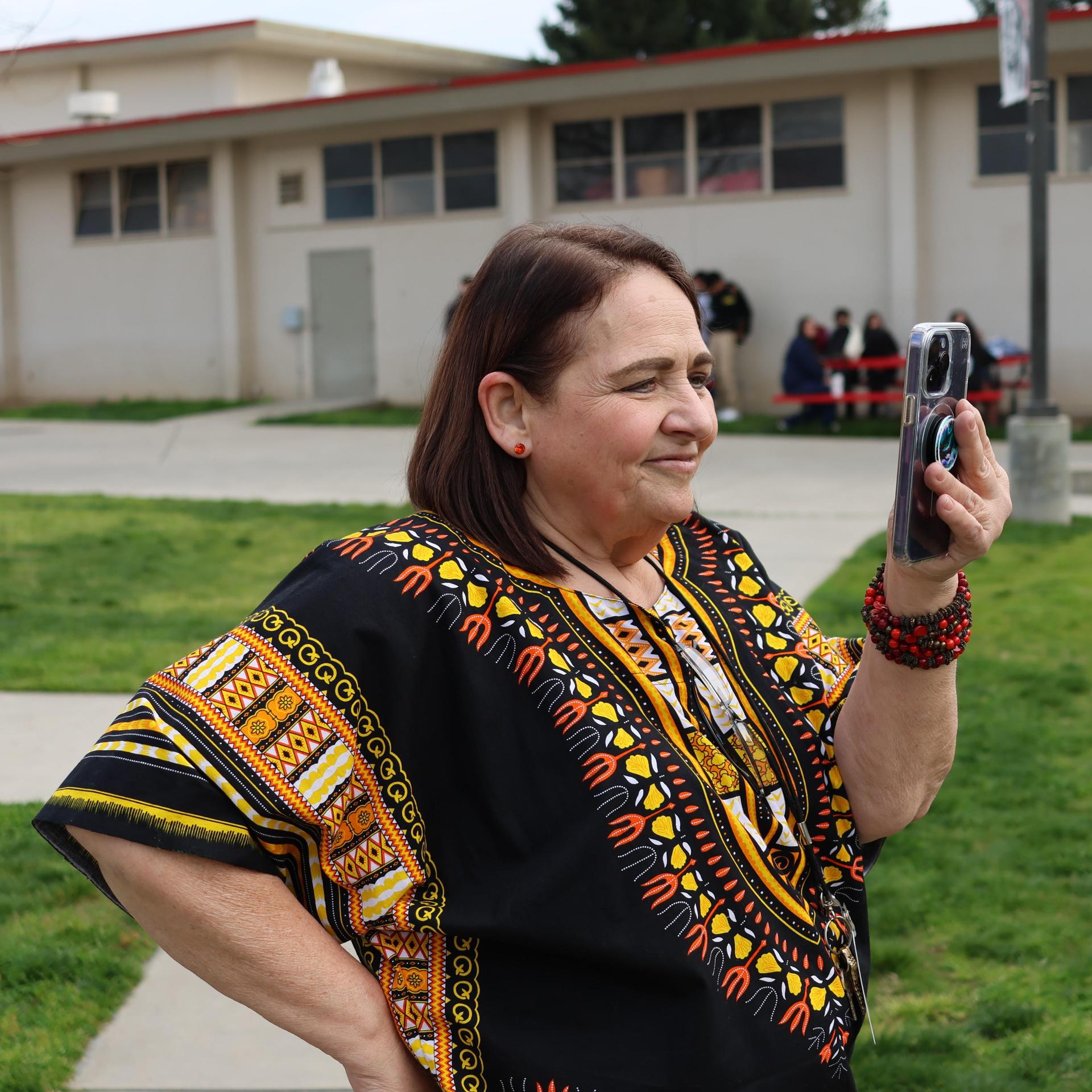 students and staff participating with the African Drum Interactive