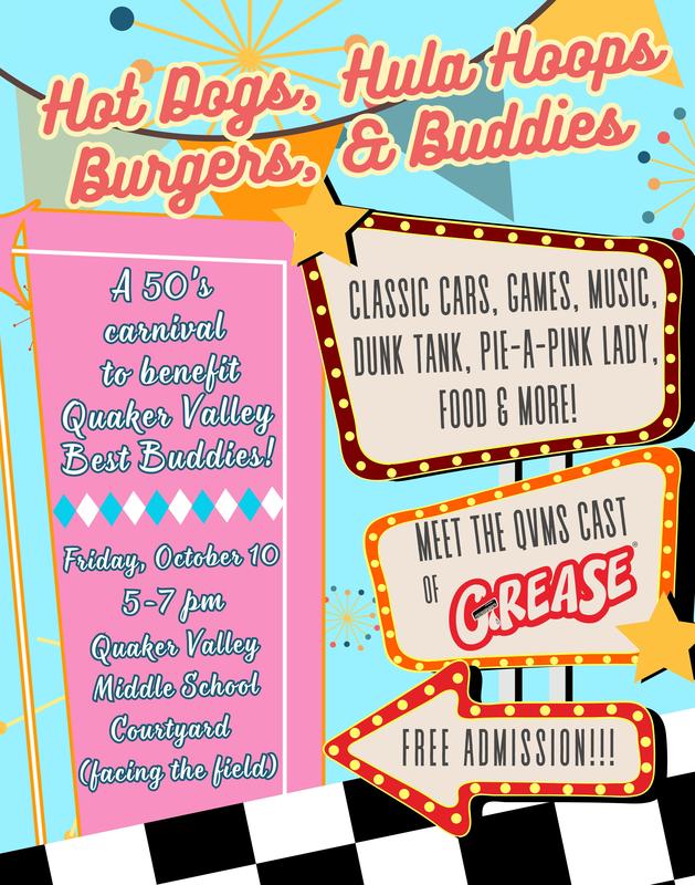 Hot Dogs, Hula Hoops, Burgers, and Buddies advertisement poster created in the style of a 1950s diner.