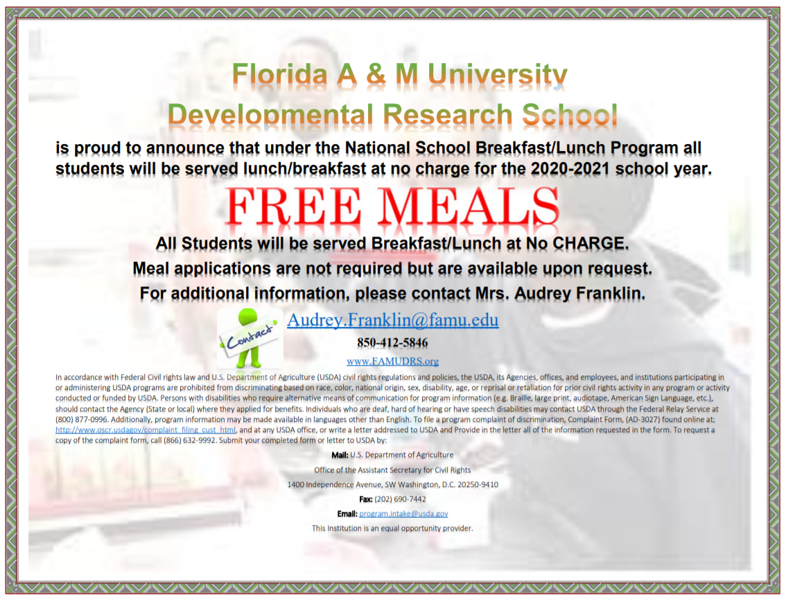 FAMU DRS-National School Breakfast-Lunch Program Free Meals 20-21 Flyer