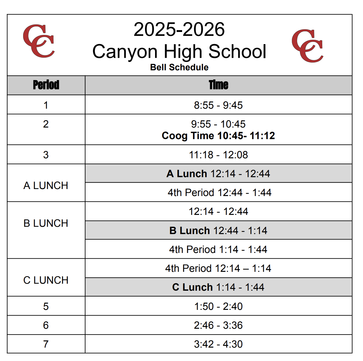 bell schedule