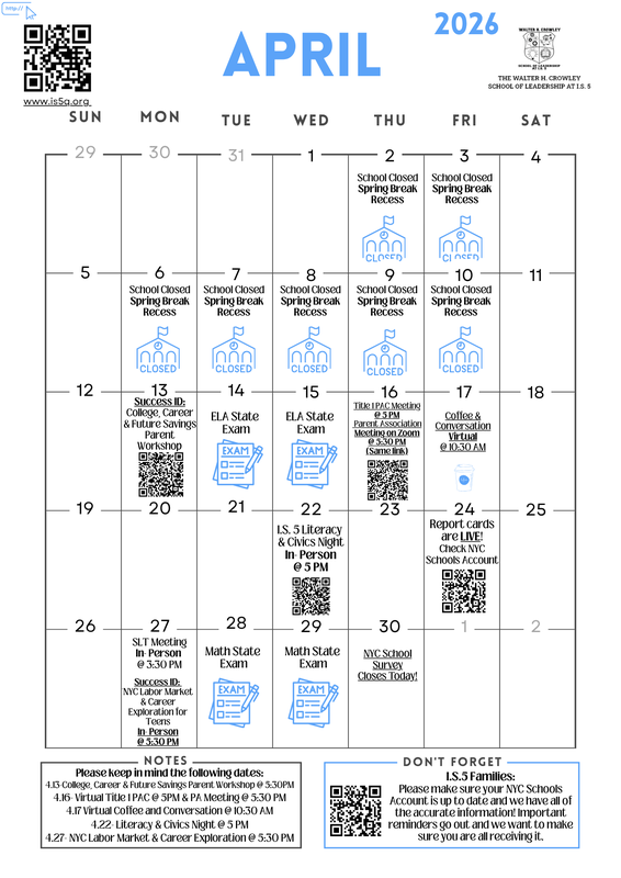 English April Calendar
