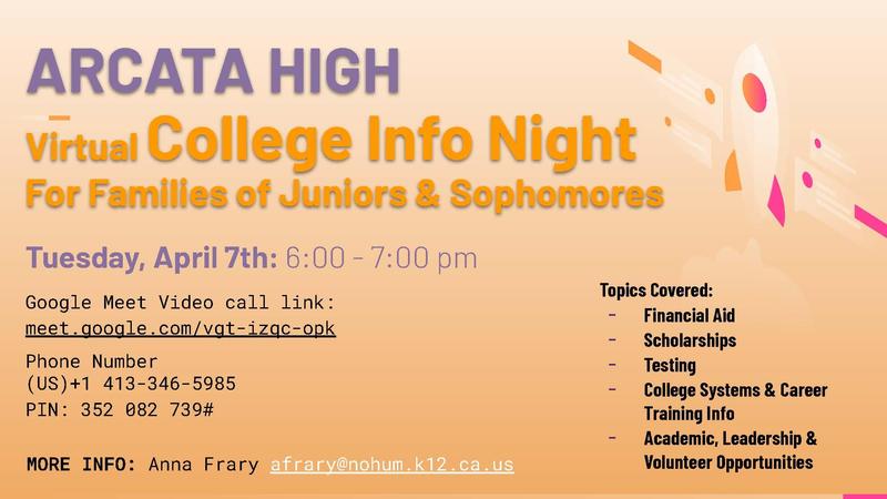 Virtual College Info Night, for Families of Juniors & Sophomores