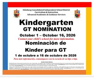 Kinder GT Nominations taking place October 1st - October 16th, 2026.