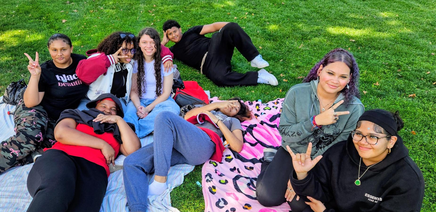 Students pose for community building trip.