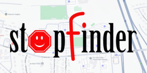 Stopfinder logo on map background