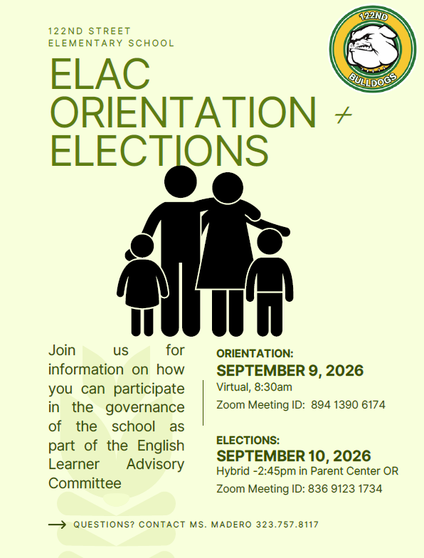 Flyer advertising the ELAC orientation and elections