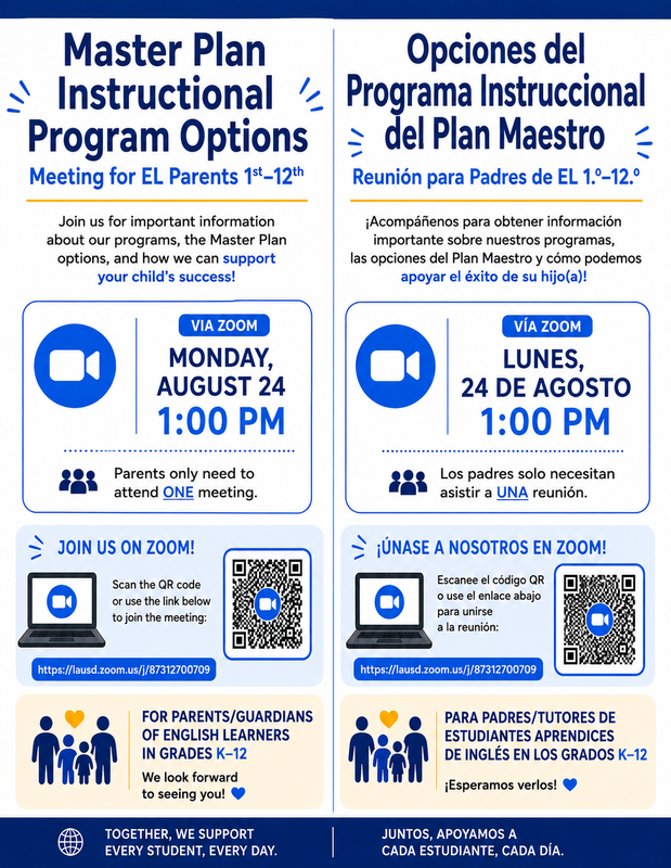 Master Plan Instructional Program Options Informational Meeting for EL Parents 1st-12th Featured Photo