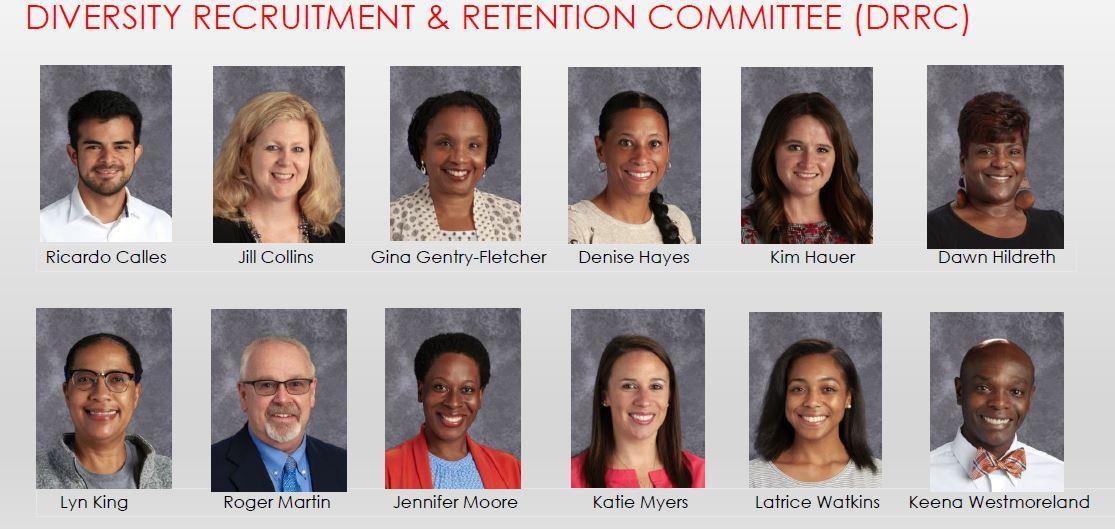 This is an image of the members of the Diversity Recruitment and Retention Committee. Their names are listed below this image