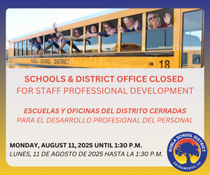 Schools & District Office Closed  for Staff Professional Development