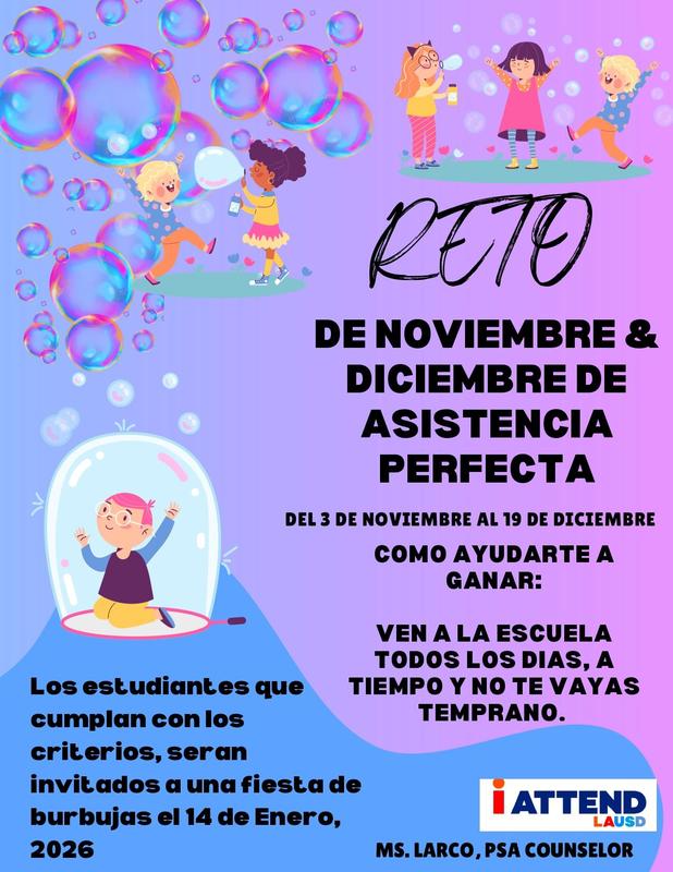 perfect attendance challenge flyer Spanish
