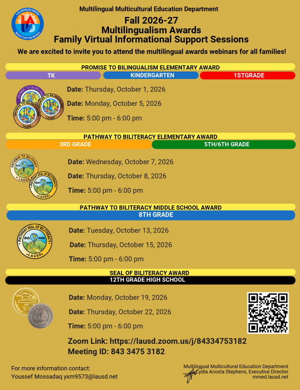 Multilingualism Awards Family Virtual Informational Support Sessions