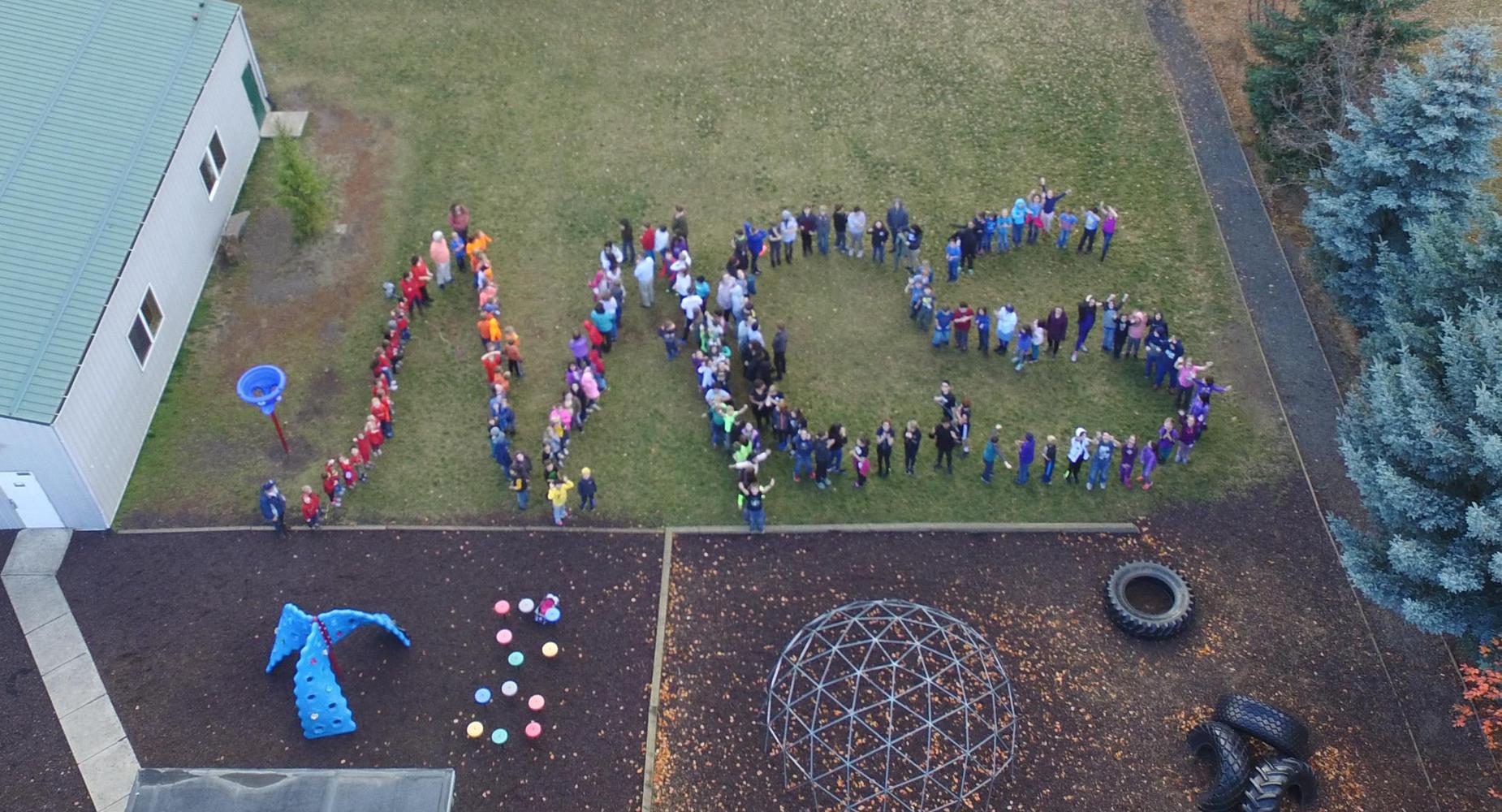 Aerial image of MCS students