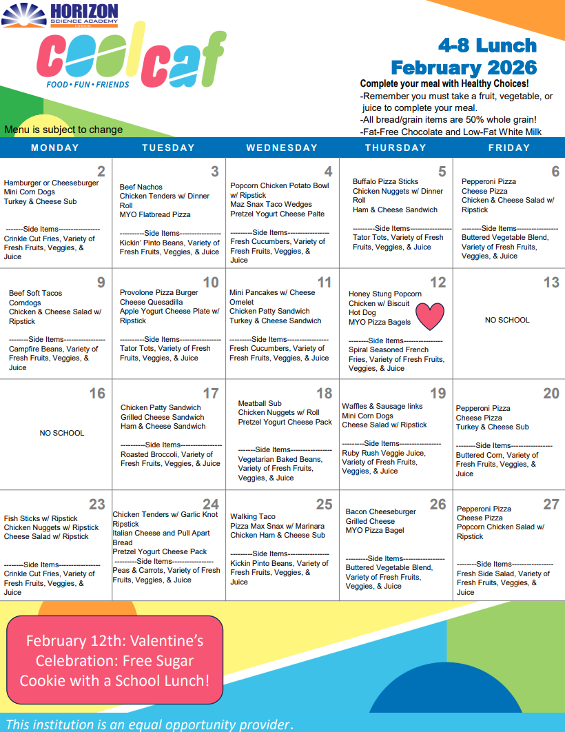 HSA West 4-8 Lunch Menu February 2026