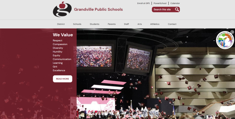 screenshot of the home page of this website with tabs and a photo of graduation