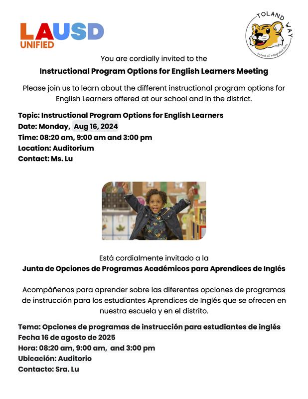 LAUSD Instructional Program Options for English Learners Meeting