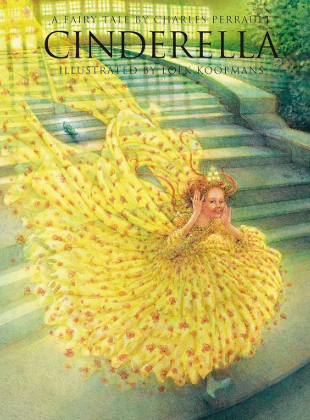 book cover a staircase with a girl running down in a long gown and a glass slipper behind her
