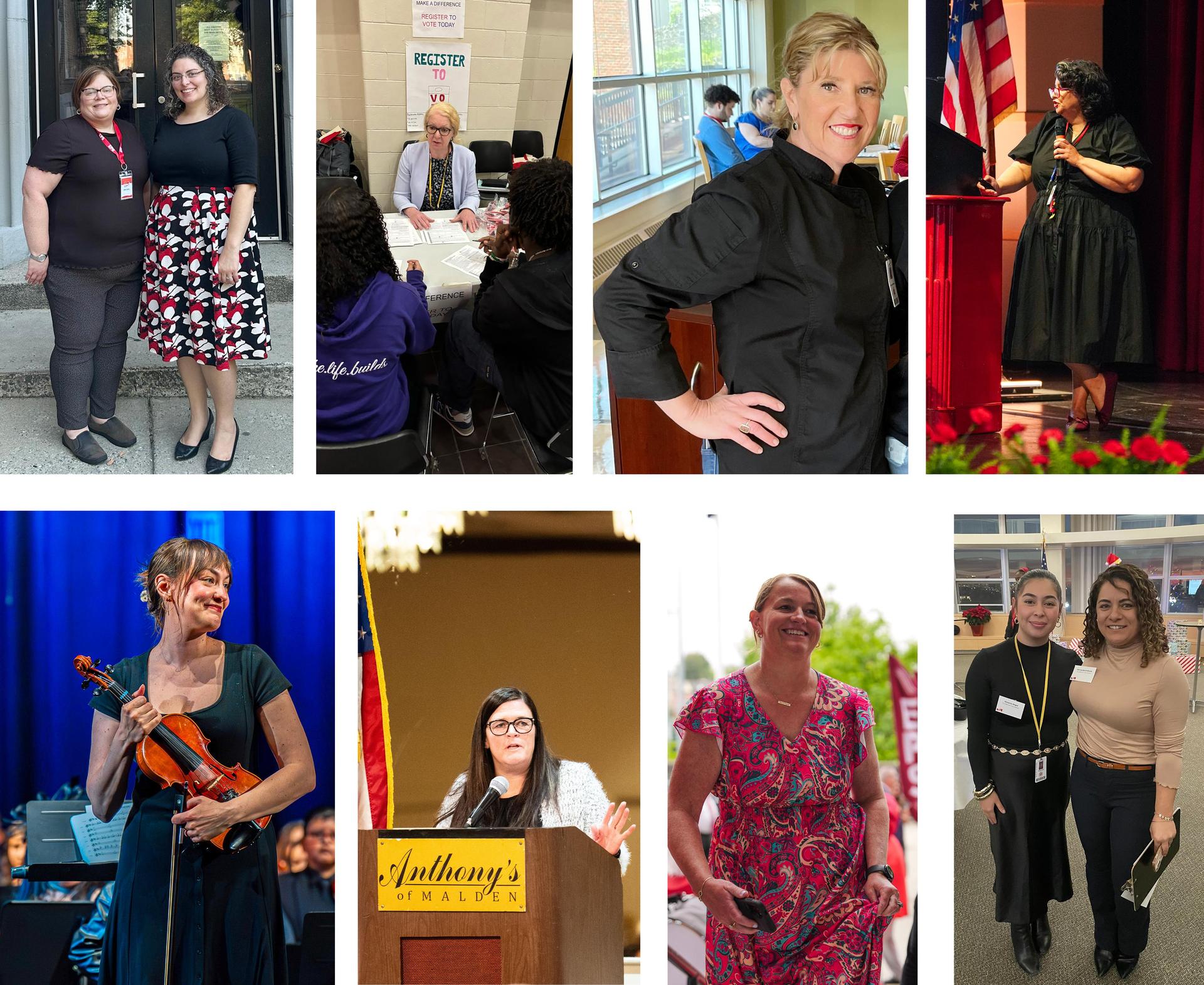 Group of women at various events, including performances and speeches.
