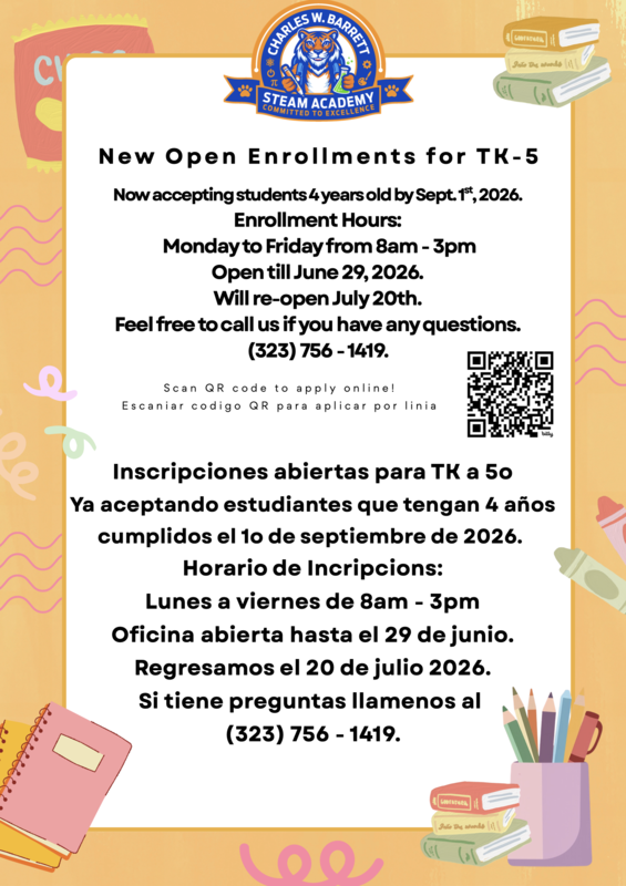 New Open Enrollments for TK-5