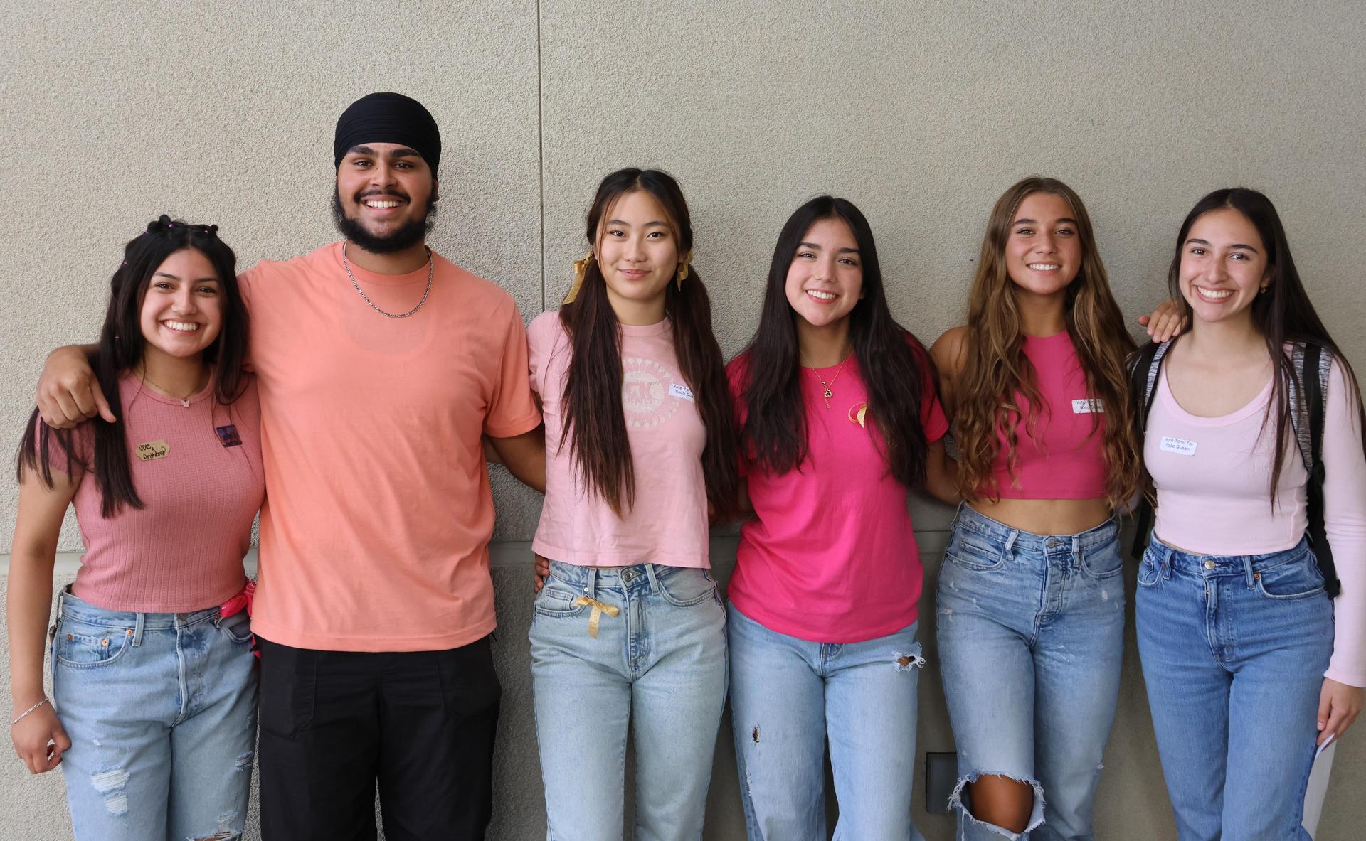 students dressed in pink to show school spirit