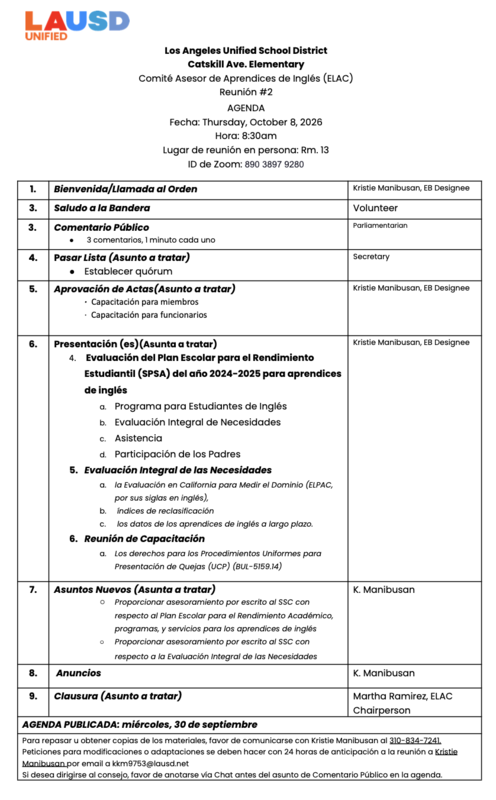 ELAC Agenda Spanish