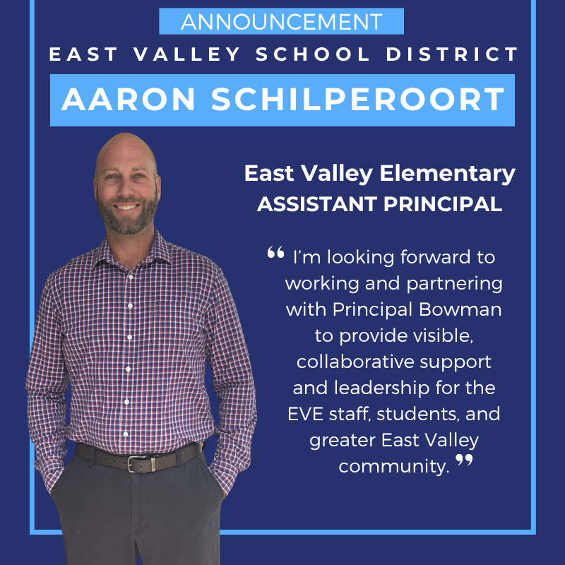 Welcome graphic for new EVE Assistant Principal Aaron Schilperoort