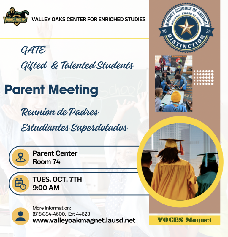 Come to the gate parent meeting on Oct. 7th at 9AM in the parent center.
