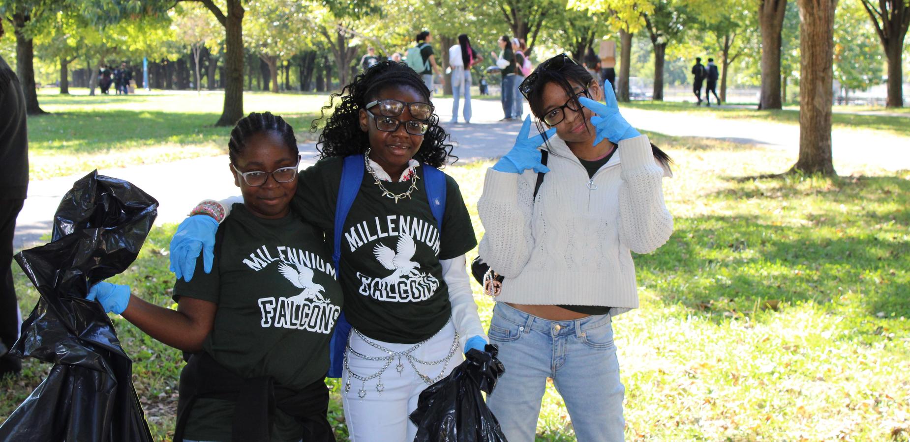 Students posing in the park
