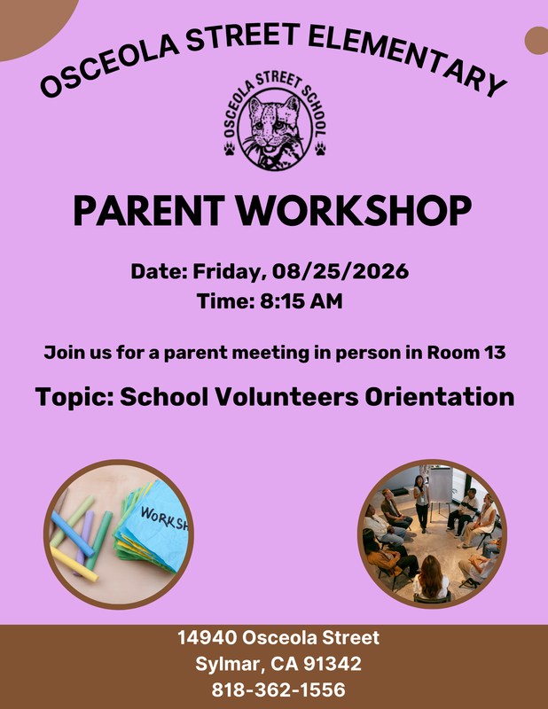 Please join us for a first parent workshop on Friday, August 28, 2026, at 8:00 AM