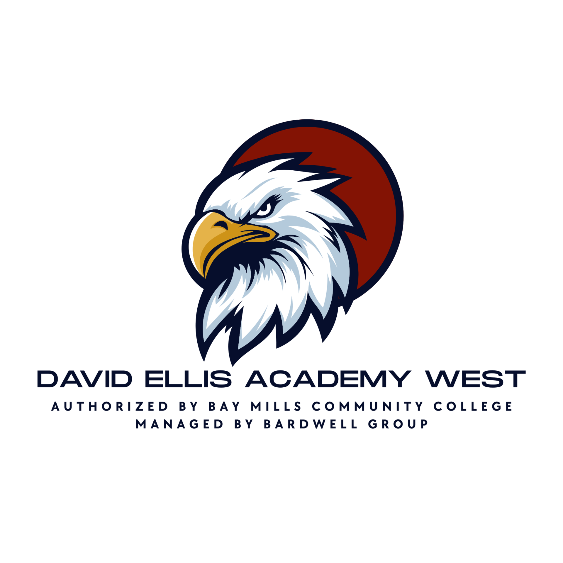 DEAW Logo with eagle and maroon circle behind it