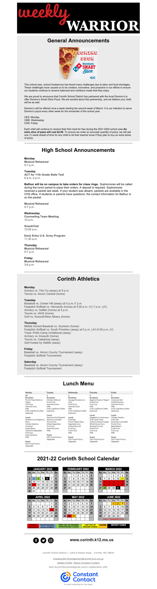 Weekly Warrior 02 14 2022 Weekly Warrior Corinth School District