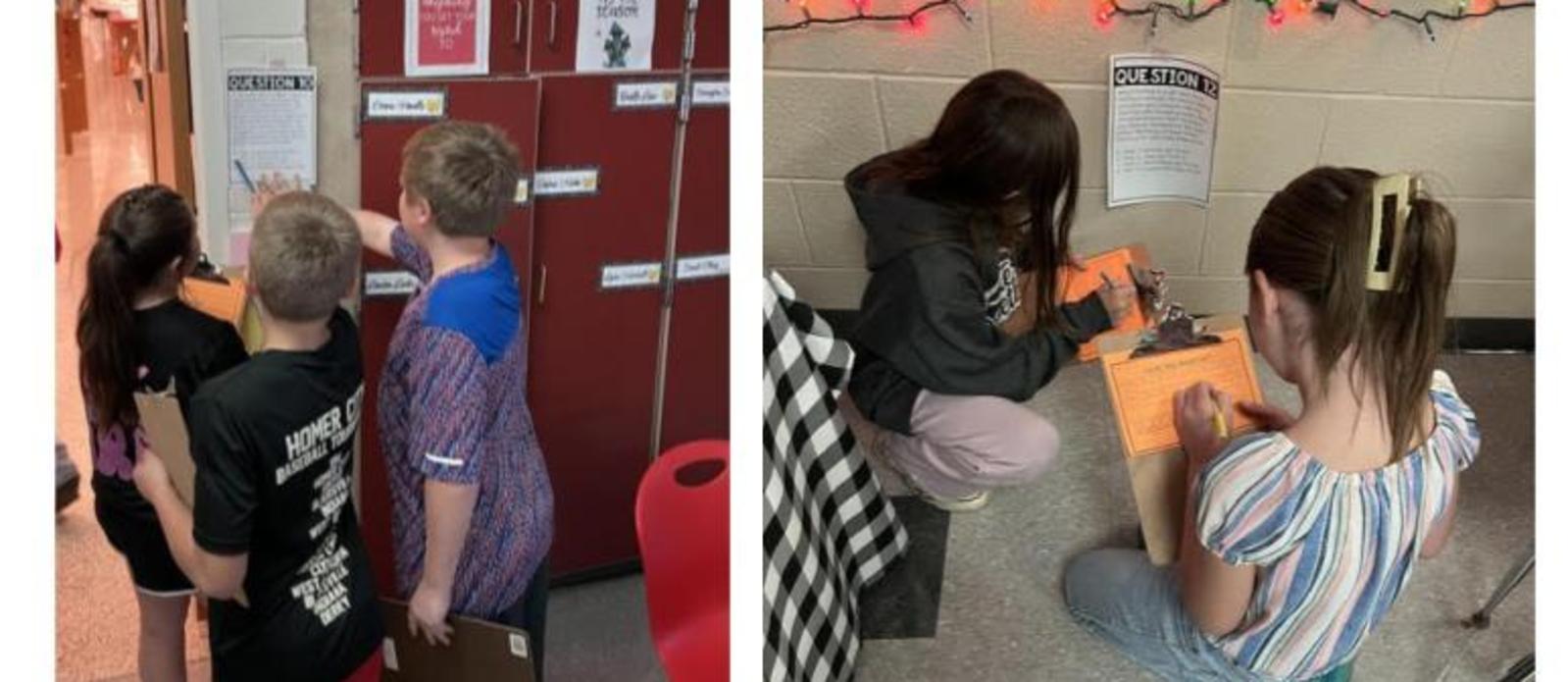Students participating around the school doing a "question trail"