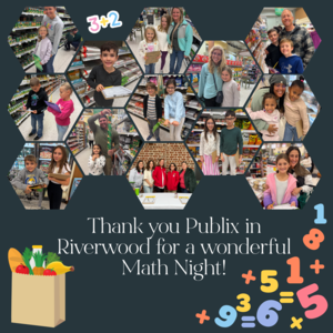 hexagon design with photographs of math night activities at Publix